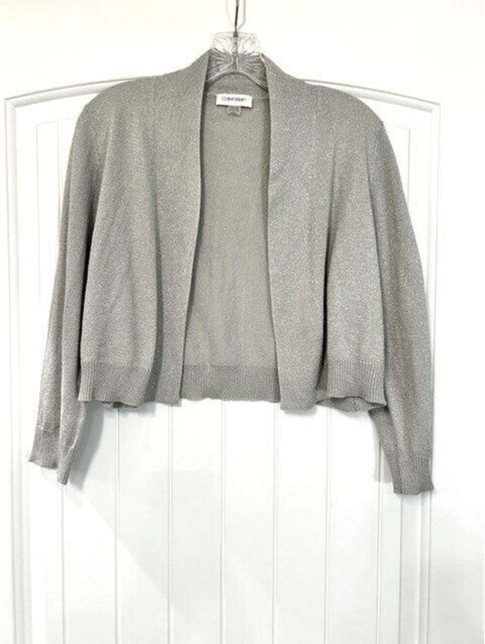 🤍Calvin Klein Sparkling Silver Shimmer Shrug L | Acrylic Poly  *3/4  sleeve